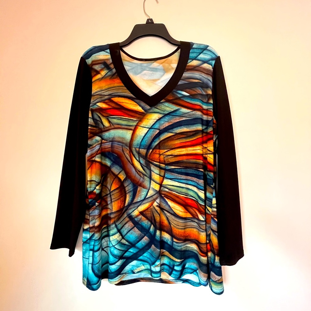 Soft black and multi color tunic.